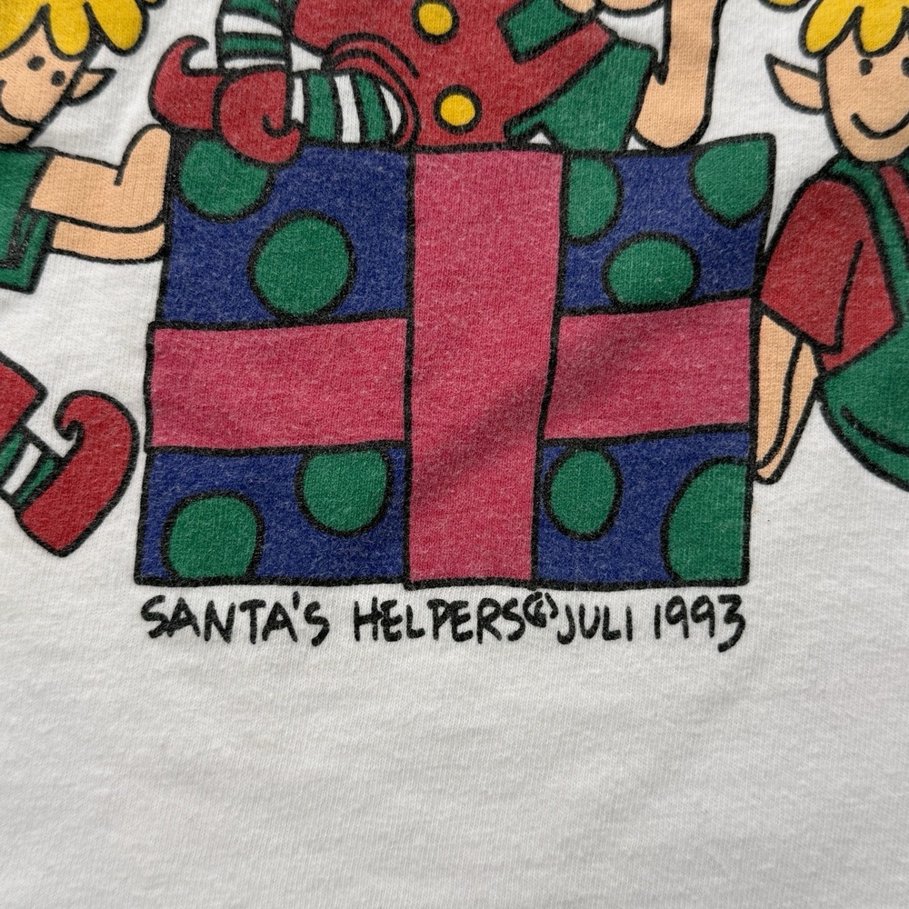 Ugly Christmas Shirt‎ 1993 Juli Santa's Helpers Elves Graphic Holiday M Vintage - Picture 3 of 11
